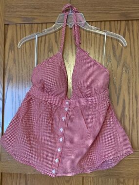Super cute Hollister red gingham babydoll halter top size large